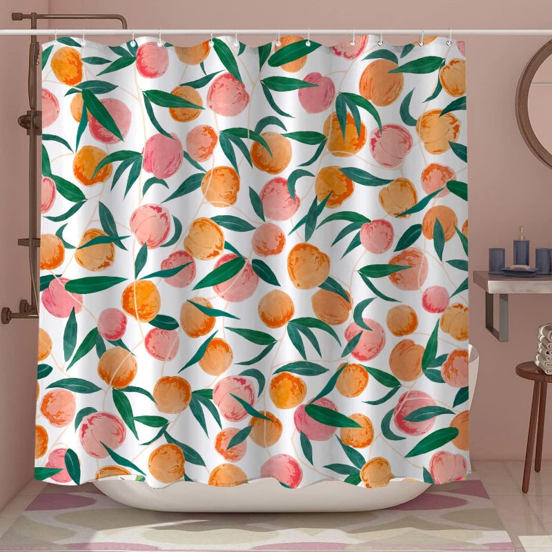 Lifeel Peach Shower Curtain, Allover Fruits Cute Bright Colorful Design Waterproof Fabric Bathroom Curtains Set with 12 Hooks, Peachy Pink 72Ã—72 inch - Image 3